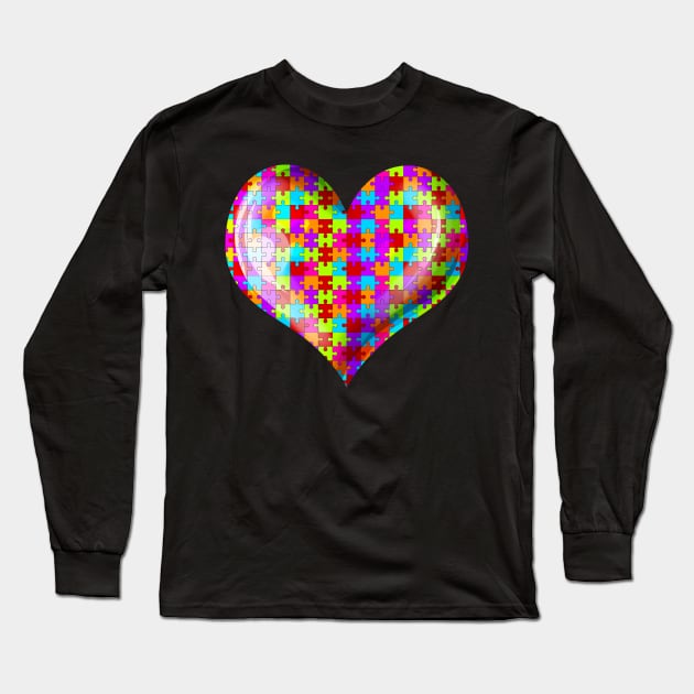 Jigsaw Puzzle Heart Autism Awareness Long Sleeve T-Shirt by SinBle